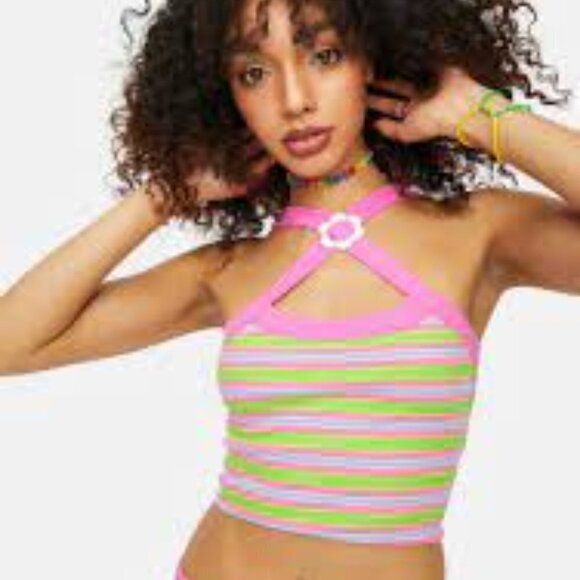 Doll's Kill Delias Groovy Striped Criss Cross Halter Top & Skirt Set - Picture 4 of 11